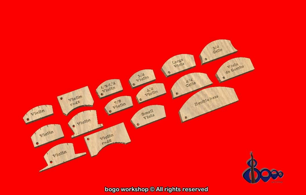 Bridge/ Fingerboard Template set for violin, viola, cello and double bass